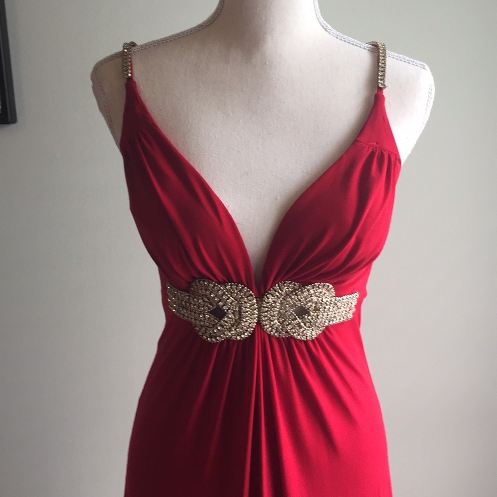 Janine of London Red Empire Formal Maxi, Crystal Detail